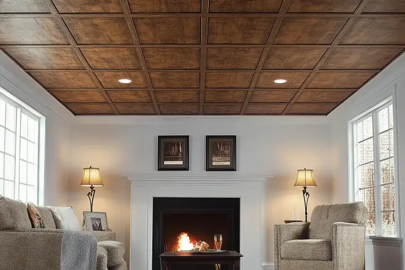 Coffered ceiling design showcasing elegant Basement Ceiling Ideas.